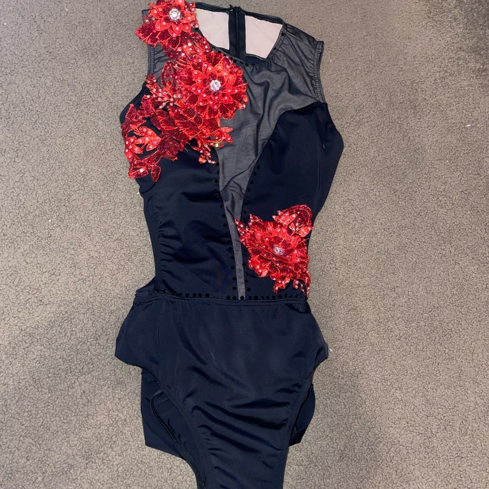 custom made dance costume black and red